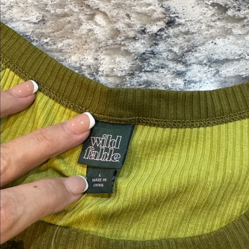 Wild Fable | Ribbed Ringer Baby Tee in Green Size L Large - Picture 4 of 10